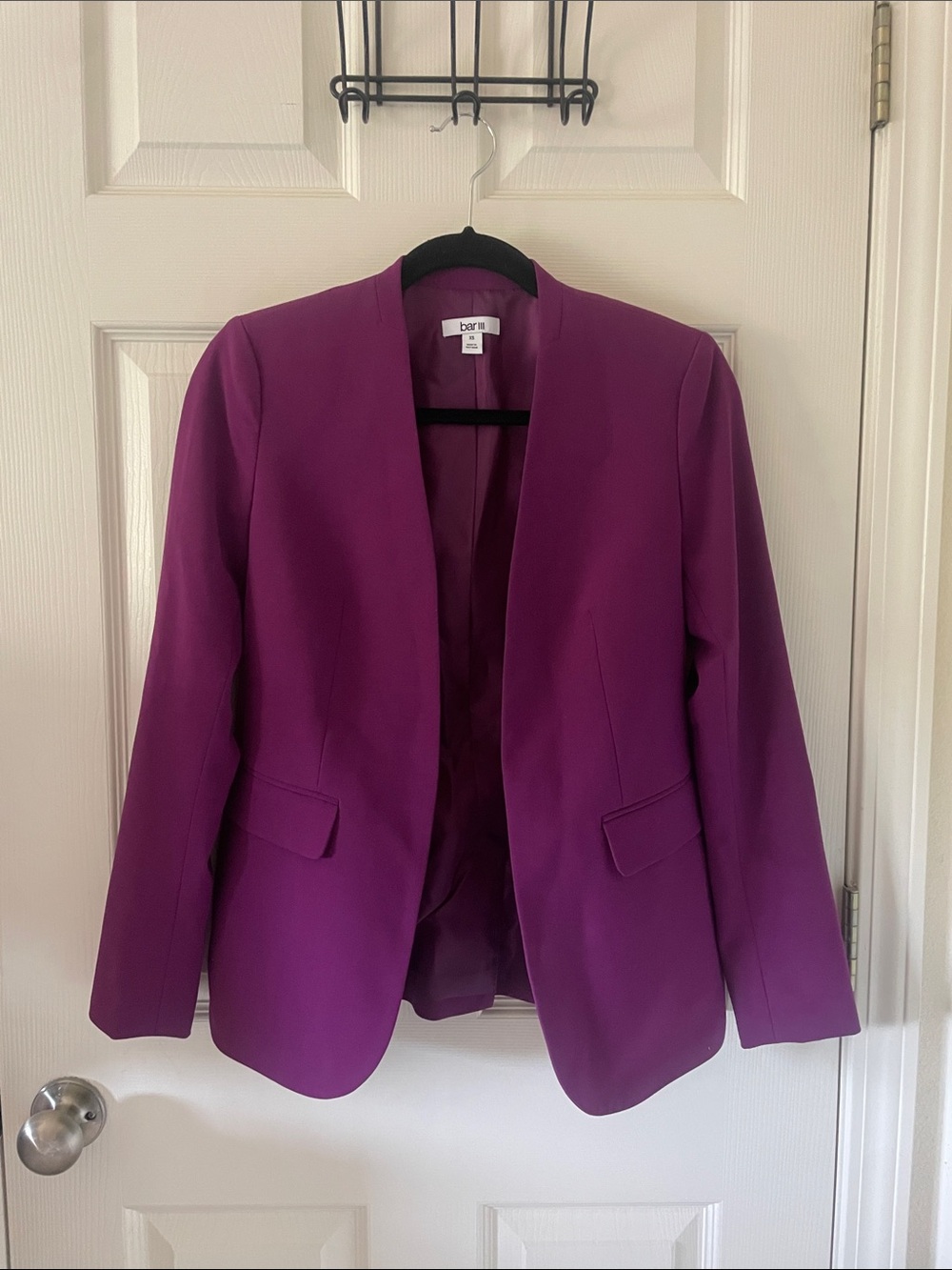 Bar III Purple Women's Bi-Stretch Collarless Open-Front Blazer Size XS EUC